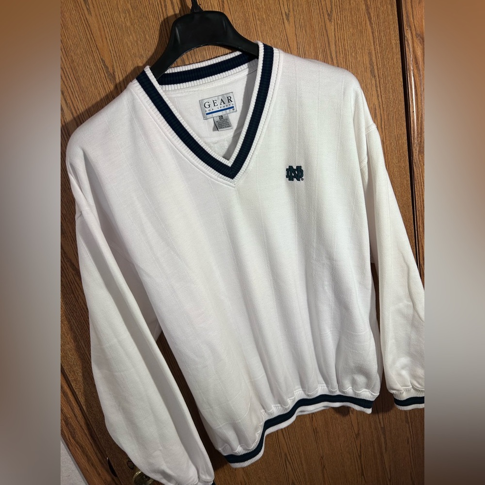 Vtg 90s Notre Dame Embroidered V-Neck Varsity Sweater by Gear For Sports - Picture 2 of 8